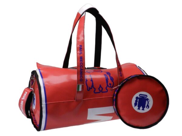 GYM BAG RED COLOR. ROLLING MODEL MADE OF LORRY TARPAULIN. - Unique Pieces Paul Meccanico