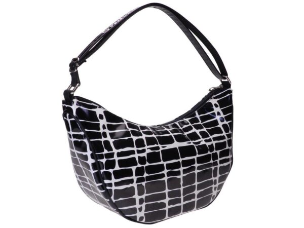 HALF-MOON BAG BLACK AND WHITE FANTASY. SPLIT MODEL MADE OF LORRY TARPAULIN. - Limited Edition Paul Meccanico