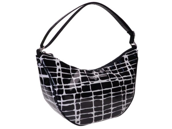 HALF-MOON BAG BLACK AND WHITE FANTASY. SPLIT MODEL MADE OF LORRY TARPAULIN. - Limited Edition Paul Meccanico