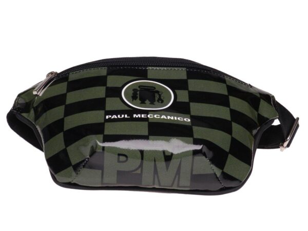 HIP BAG DARK GREEN AND BLACK COLOURS GEOMETRIC FANTASY MADE OF LORRY TARPAULIN FLEX MODEL. - Limited Edition Paul Meccanico