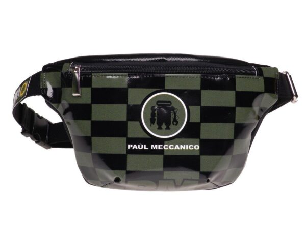 HIP BAG DARK GREEN AND BLACK COLOURS GEOMETRIC FANTASY MADE OF LORRY TARPAULIN FLEX MODEL. - Limited Edition Paul Meccanico