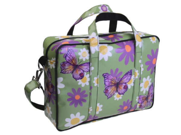 GREEN WOMEN'S BRIEFCASE FLORAL FANTASY. MODEL KART MADE OF LORRY TARPAULIN.