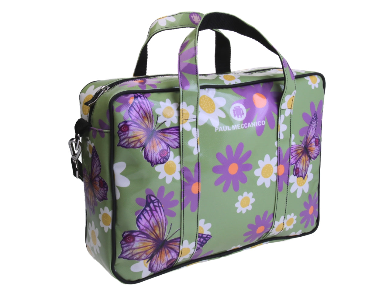GREEN WOMEN'S BRIEFCASE FLORAL FANTASY. MODEL KART MADE OF LORRY TARPAULIN.