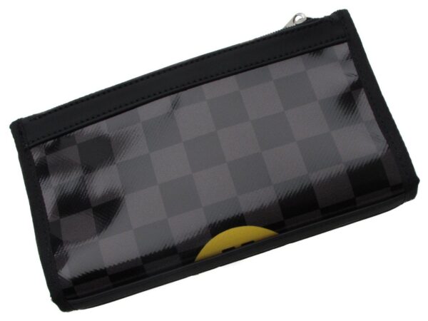 LARGE WOMEN'S WALLET BLACK AND GREY COLOURS WITH CHESS PATTERN. PIT MODEL MADE OF LORRY TARPAULIN. - Limited Edition Paul Meccanico