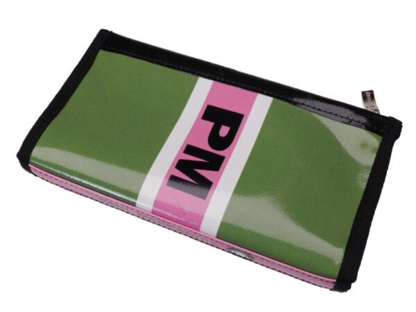 LARGE WOMEN'S WALLET GREEN, PINK AND WHITE COLOURS. PIT MODEL MADE OF LORRY TARPAULIN. - Limited Edition Paul Meccanico