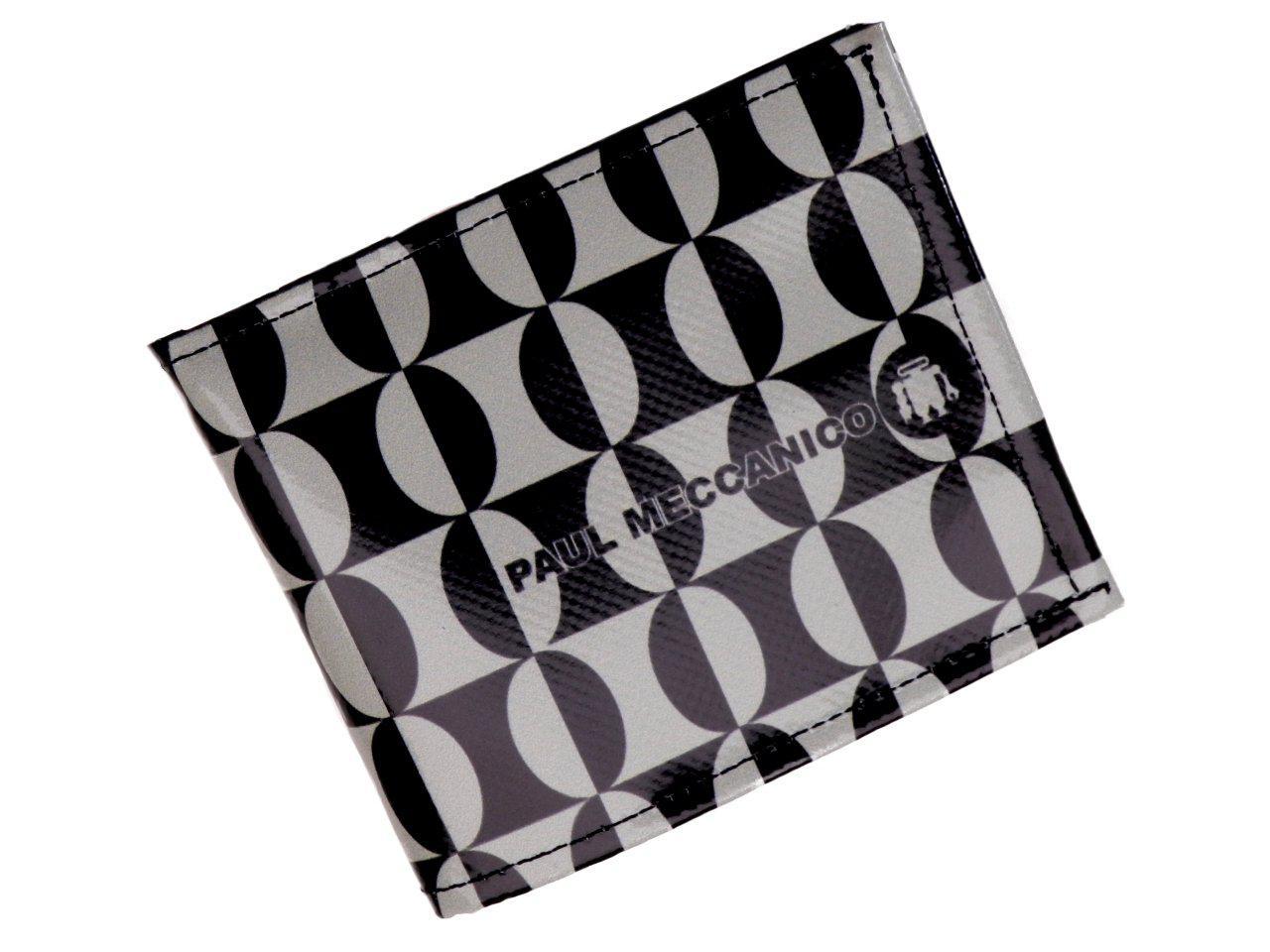 MAN WALLET BEIGE AND BLACK COLOURS GEOMETRICA FANTASY. CRIK MODEL MADE OF LORRY TARPAULIN. - Paul Meccanico