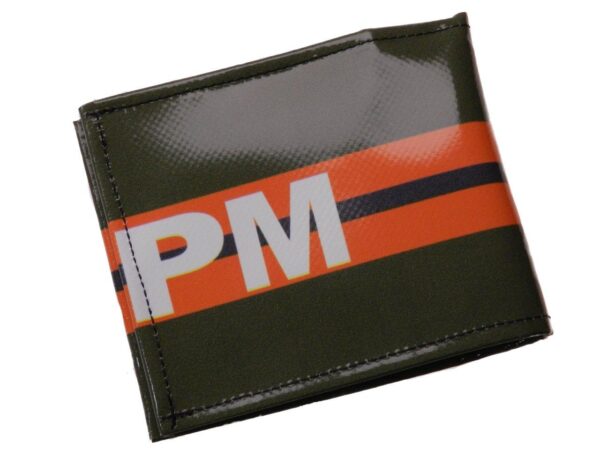 MAN WALLET DARK GREEN AND ORANGE COLOURS. CRIK MODEL MADE OF LORRY TARPAULIN. - Paul Meccanico