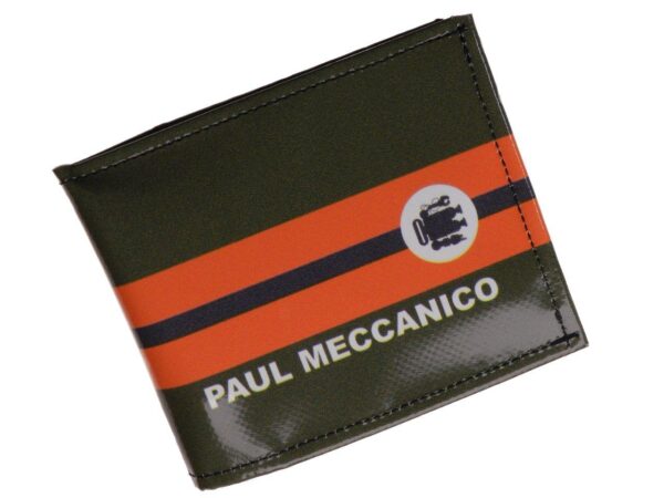 MAN WALLET DARK GREEN AND ORANGE COLOURS. CRIK MODEL MADE OF LORRY TARPAULIN. - Paul Meccanico
