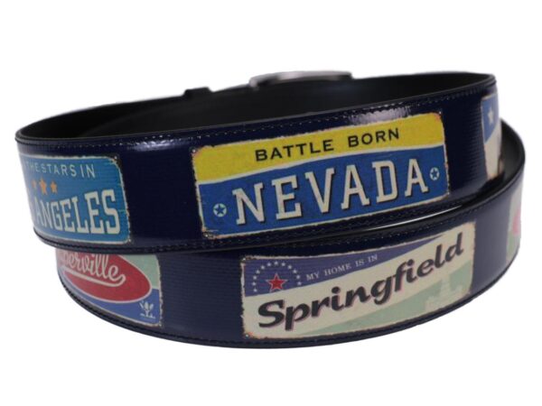 MAN'S BELT "AMERICAN PLATES" MADE OF LORRY TARPAULIN. - Unique Pieces Paul Meccanico