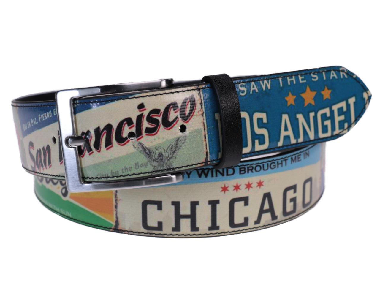 MAN'S BELT "AMERICAN PLATES" MADE OF LORRY TARPAULIN. - Unique Pieces Paul Meccanico