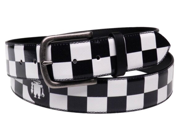 MAN'S BELT BLACK AND WHITE COLOURS CHESS PATTERN MADE OF LORRY TARPAULIN. - Unique Pieces Paul Meccanico