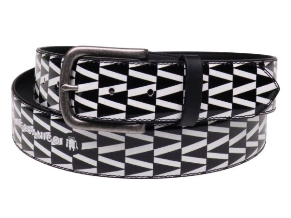 MAN'S BELT BLACK AND WHITE COLOURS GEOMETRIC FANTASY MADE OF LORRY TARPAULIN. - Paul Meccanico