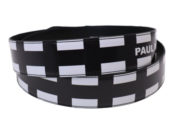 MAN'S BELT BLACK AND WHITE COLOURS GEOMETRIC FANTASY MADE OF LORRY TARPAULIN. - Unique Pieces Paul Meccanico