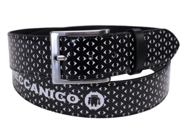 MAN'S BELT BLACK AND WHITE COLOURS GEOMETRIC FANTASY MADE OF LORRY TARPAULIN. - Unique Pieces Paul Meccanico