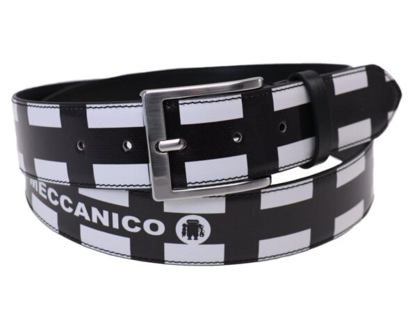 MAN'S BELT BLACK AND WHITE COLOURS GEOMETRIC FANTASY MADE OF LORRY TARPAULIN. - Unique Pieces Paul Meccanico