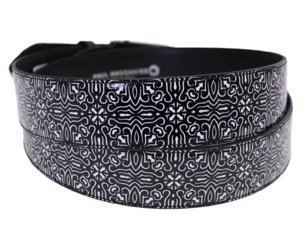 MAN'S BELT BLACK AND WHITE COLOURS MAJOLICA FANTASY MADE OF LORRY TARPAULIN. - Unique Pieces Paul Meccanico