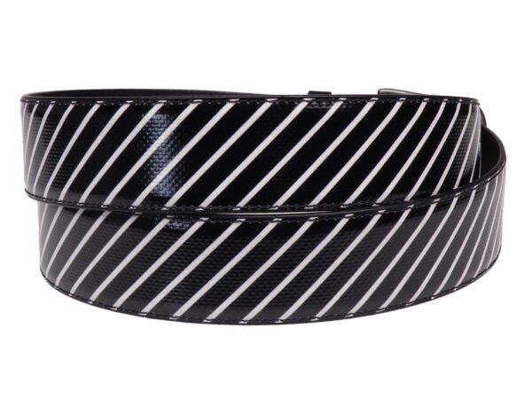 MAN'S BELT BLACK AND WHITE COLOURS WITH LINES PATTERN MADE OF LORRY TARPAULIN. - Paul Meccanico