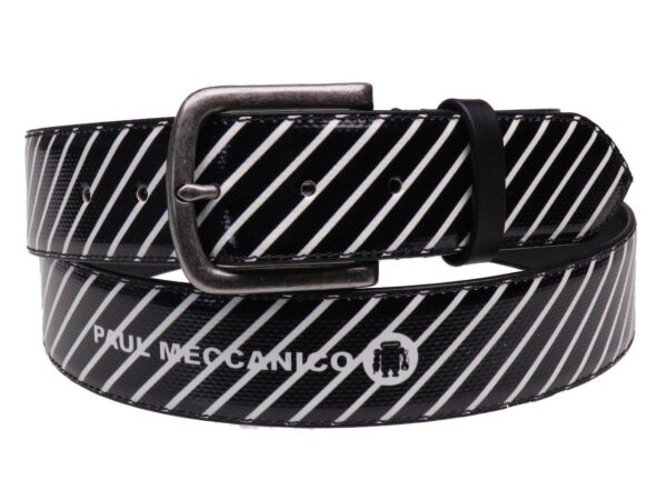 MAN'S BELT BLACK AND WHITE COLOURS WITH LINES PATTERN MADE OF LORRY TARPAULIN. - Paul Meccanico