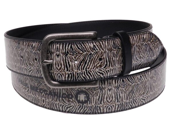 MAN'S BELT BLACK, BEIGE AND BROWN COLOURS ANIMAL PATTERN MADE OF LORRY TARPAULIN. - Paul Meccanico