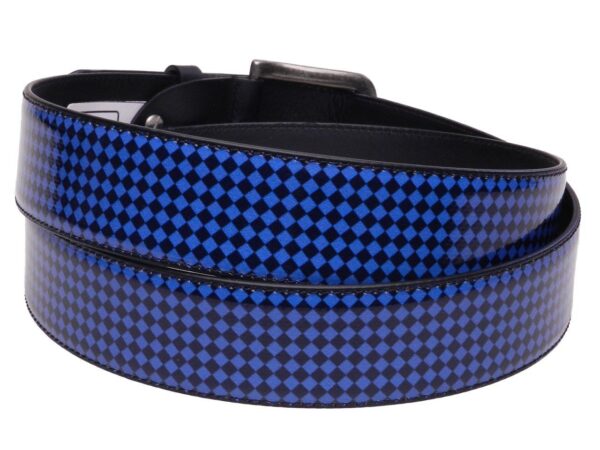 MAN'S BELT BLUE AND LIGHT BLUE GEOMETRIC FANTASY MADE OF LORRY TARPAULIN. - Paul Meccanico