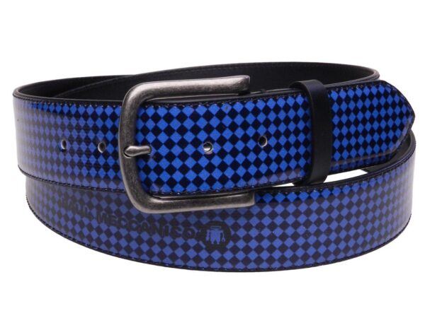 MAN'S BELT BLUE AND LIGHT BLUE GEOMETRIC FANTASY MADE OF LORRY TARPAULIN. - Paul Meccanico