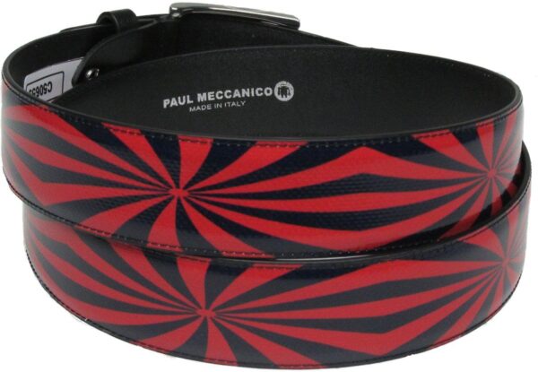MAN'S BELT BLUE AND RED COLOURS OPTICAL FANTASY MADE OF LORRY TARPAULIN. - Unique Pieces Paul Meccanico