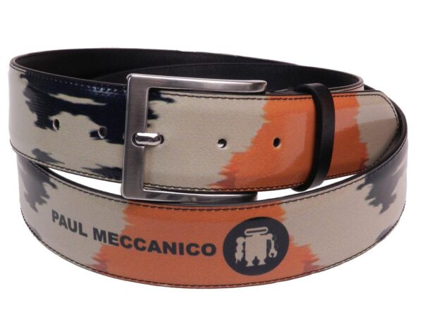 MAN'S BELT ORANGE, BEIGE AND BLACK COLOURS SHADED EFFECT MADE OF LORRY TARPAULIN. - Unique Pieces Paul Meccanico