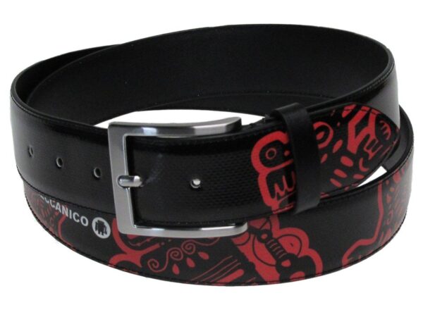 MAN'S BELT PAUL MECCANICO BLACK AND RED COLOURS TRIBAL FANTASY MADE OF LORRY TARPAULIN. - Unique Pieces Paul Meccanico