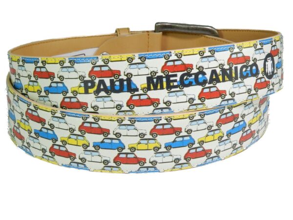 MAN'S BELT PAUL MECCANICO. WHITE COLOUR WITH PRESS CARS. - Paul Meccanico
