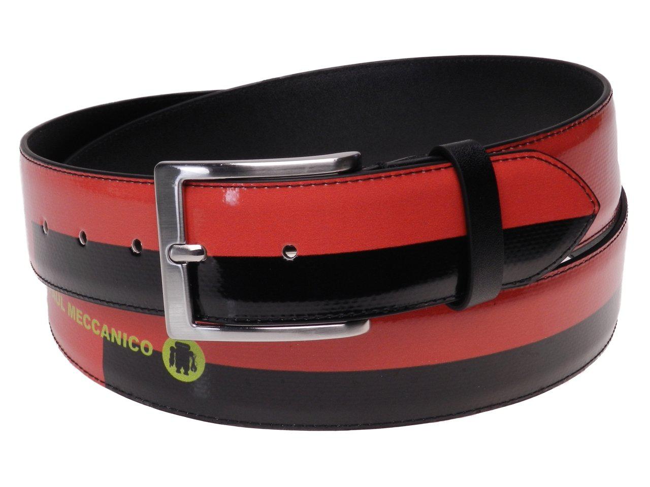 MAN'S BELT RED AND BLACK COLOURS MADE OF LORRY TARPAULIN. - Unique Pieces Paul Meccanico