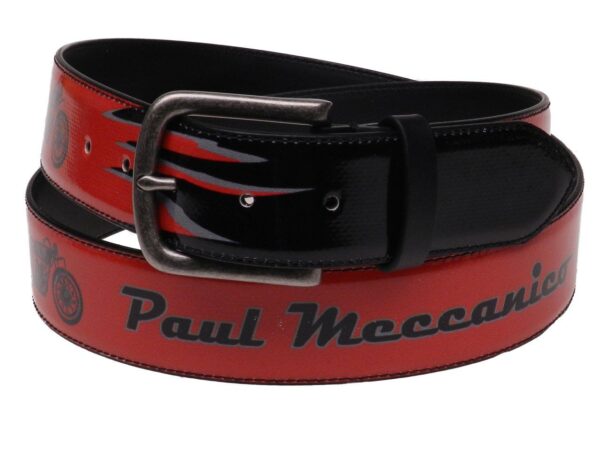 MAN'S BELT RED AND BLACK COLOURS MOTO STYLE MADE OF LORRY TARPAULIN. - Paul Meccanico