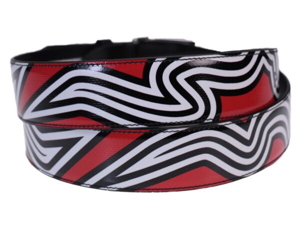MAN'S BELT RED, WHITE AND BLACK COLOURS OPTICAL FANTASY MADE OF LORRY TARPAULIN. - Unique Pieces Paul Meccanico
