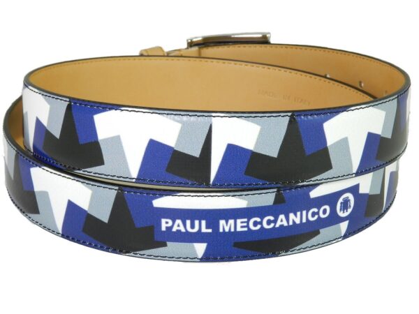 MAN'S OR WOMAN'S BELT PAUL MECCANICO. BLUE, BLACK, GREY AND WHITE COLOURS WITH GEOMETRIC FANTASY. - Paul Meccanico