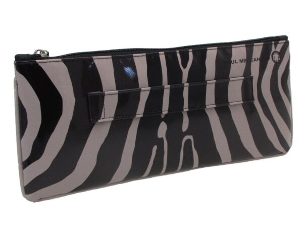 CLUTCH BAG BLACK AND BEIGE WITH ANIMALIER FANTASY. MODEL RIBELLA MADE OF LORRY TARPAULIN. - Unique Pieces Paul Meccanico