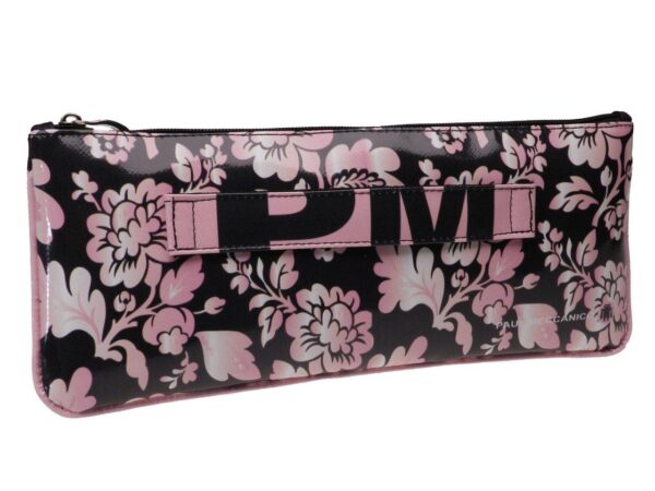 MAXI POCHETTE BLACK AND PINK COLOUR FLORAL FANTASY. RIBELLA MODEL MADE OF LORRY TARPAULIN. - Unique Pieces Paul Meccanico