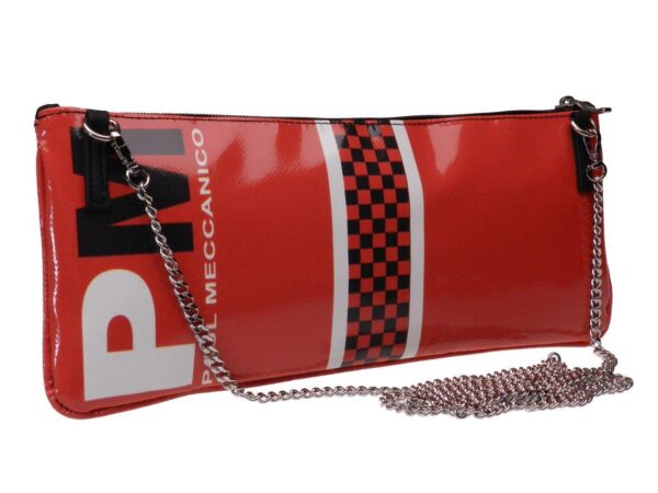 MAXI POCHETTE BLACK AND RED COLOUR "GRAND PRIX" STYLE. RIBELLA MODEL MADE OF LORRY TARPAULIN. - Unique Pieces Paul Meccanico