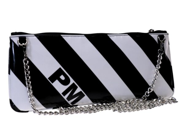 CLUTCH BAG BLACK AND WHITE SLASHES. MODEL RIBELLA MADE OF LORRY TARPAULIN. - Unique Pieces Paul Meccanico