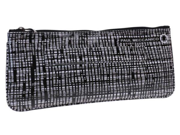 CLUTCH BAG BLACK AND WHITE WEAVE FANTASY. MODEL RIBELLA MADE OF LORRY TARPAULIN. - Unique Pieces Paul Meccanico