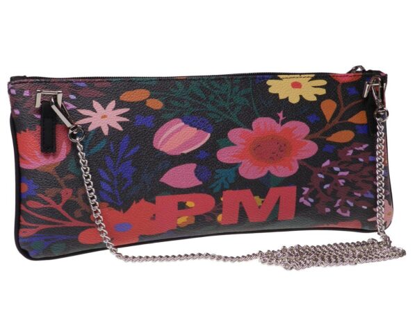 MAXI POCHETTE BLACK COLOUR FLORAL FANTASY. RIBELLA MODEL MADE OF HAMMERED FAUX LEATHER. - Unique Pieces Paul Meccanico