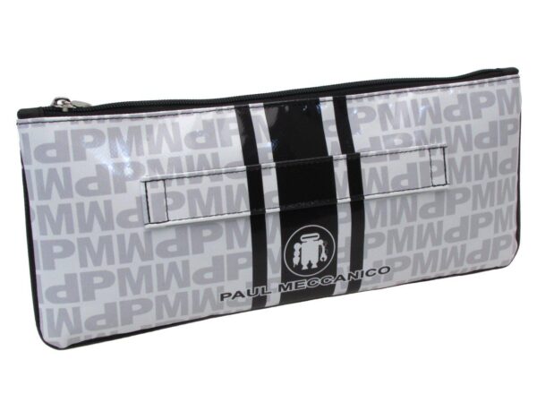 MAXI POCHETTE BLACK, WHITE AND GREY COLOURS LETTERING FANTASY. RIBELLA MODEL MADE OF LORRY TARPAULIN. - Unique Pieces Paul Meccanico