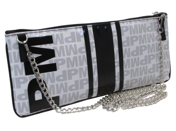 MAXI POCHETTE BLACK, WHITE AND GREY COLOURS LETTERING FANTASY. RIBELLA MODEL MADE OF LORRY TARPAULIN. - Unique Pieces Paul Meccanico