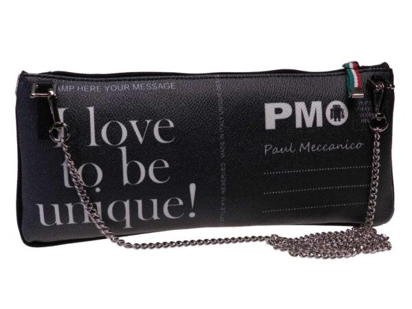 MAXI POCHETTE BLACK & WHITE POSTCARD STYLE. RIBELLA MODEL MADE OF HAMMERED FAUX LEATHER. - Unique Pieces Paul Meccanico