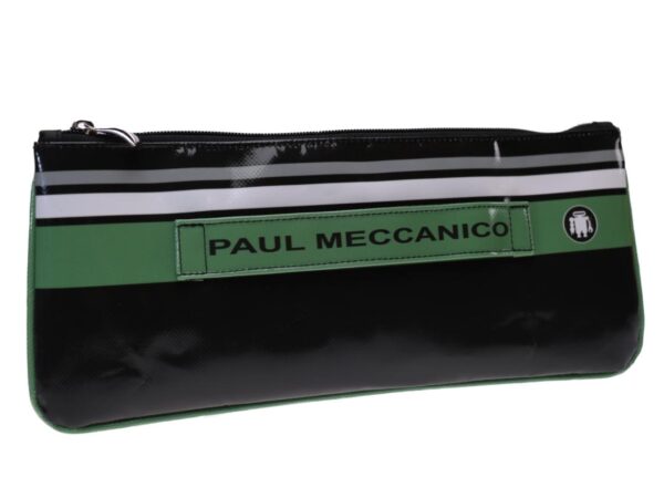 CLUTCH BAG STRIPED GREEN, BLACK, WHITE AND GREY. MODEL RIBELLA MADE OF LORRY TARPAULIN. - Unique Pieces Paul Meccanico