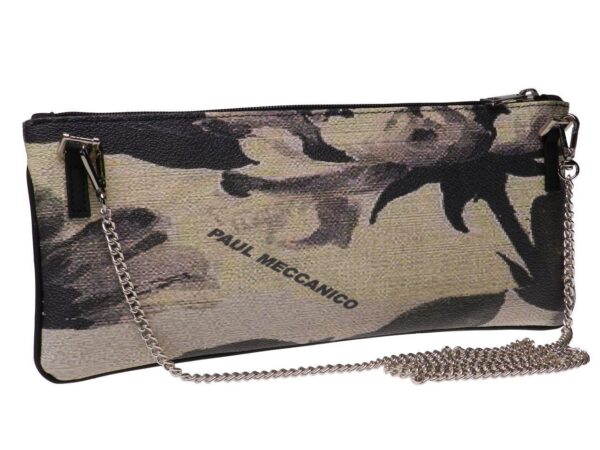 MAXI POCHETTE OFF WHITE AND BLACK COLOURS FLORAL FANTASY. RIBELLA MODEL MADE OF HAMMERED FAUX LEATHER. - Unique Pieces Paul Meccanico