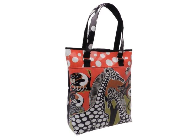 MAXI SHOPPER BAG AFRO FANTASY "GIRAFFES". SELZ MODEL MADE OF LORRY TARPAULIN. - Limited Edition Paul Meccanico