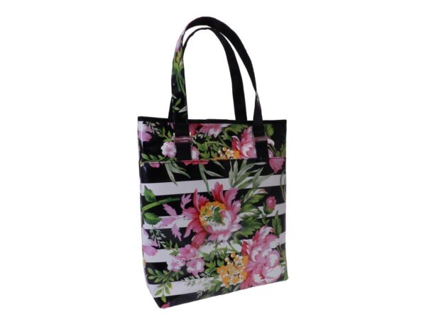 MAXI SHOPPER BAG BLACK AND WHITE FLORAL FANTASY. SELZ MODEL MADE OF LORRY TARPAULIN. - Limited Edition Paul Meccanico