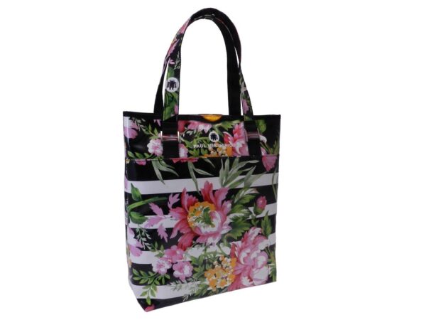 MAXI SHOPPER BAG BLACK AND WHITE FLORAL FANTASY. SELZ MODEL MADE OF LORRY TARPAULIN. - Limited Edition Paul Meccanico