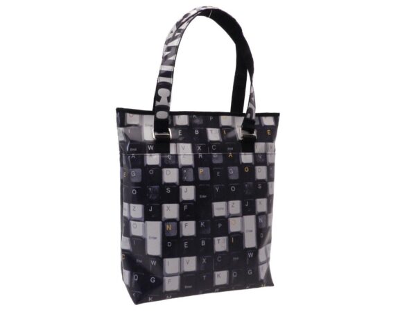 MAXI SHOPPER BAG BLACK, GREY AND WHITE COLOURS "KEYBOARD". SELZ MODEL MADE OF LORRY TARPAULIN. - Limited Edition Paul Meccanico