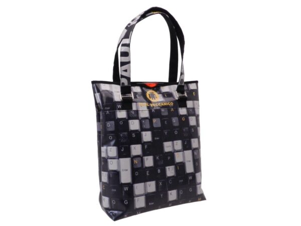 MAXI SHOPPER BAG BLACK, GREY AND WHITE COLOURS "KEYBOARD". SELZ MODEL MADE OF LORRY TARPAULIN. - Limited Edition Paul Meccanico