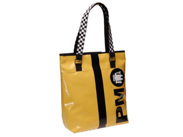 MAXI SHOPPER BAG GREEN AND WHITE COLOURS. SELZ MODEL MADE OF LORRY TARPAULIN. - Limited Edition Paul Meccanico
